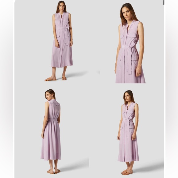 Equipment Illumina Silk Delicate Lavender Midi Dress With Belt Pockets